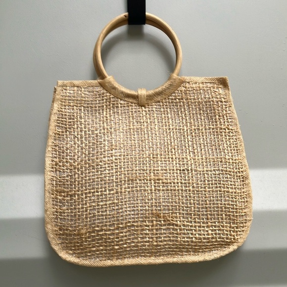 Cream and Red Floral Tote with Bamboo Handles - Picture 5 of 14